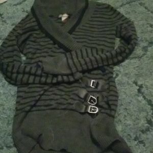 Black grey striped jj basics cowl neck sweater